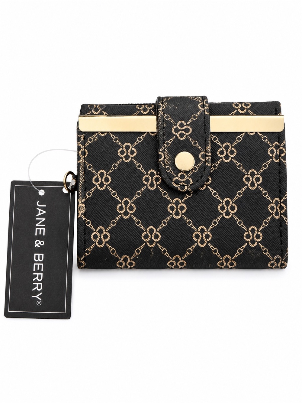 Jane & Berry Black and Gold Trifold/Zip Wallet